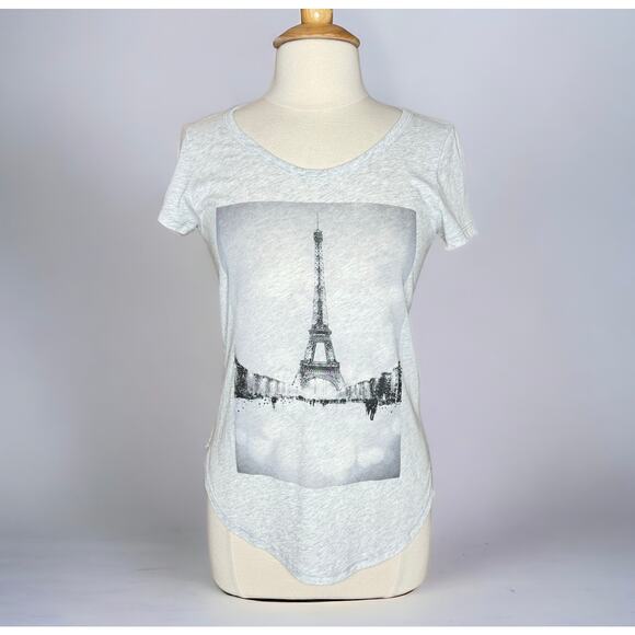 Abercrombie & Fitch Eiffel Tower Paris Graphic Tee Gray with Bead Detail Size S - Picture 1 of 7